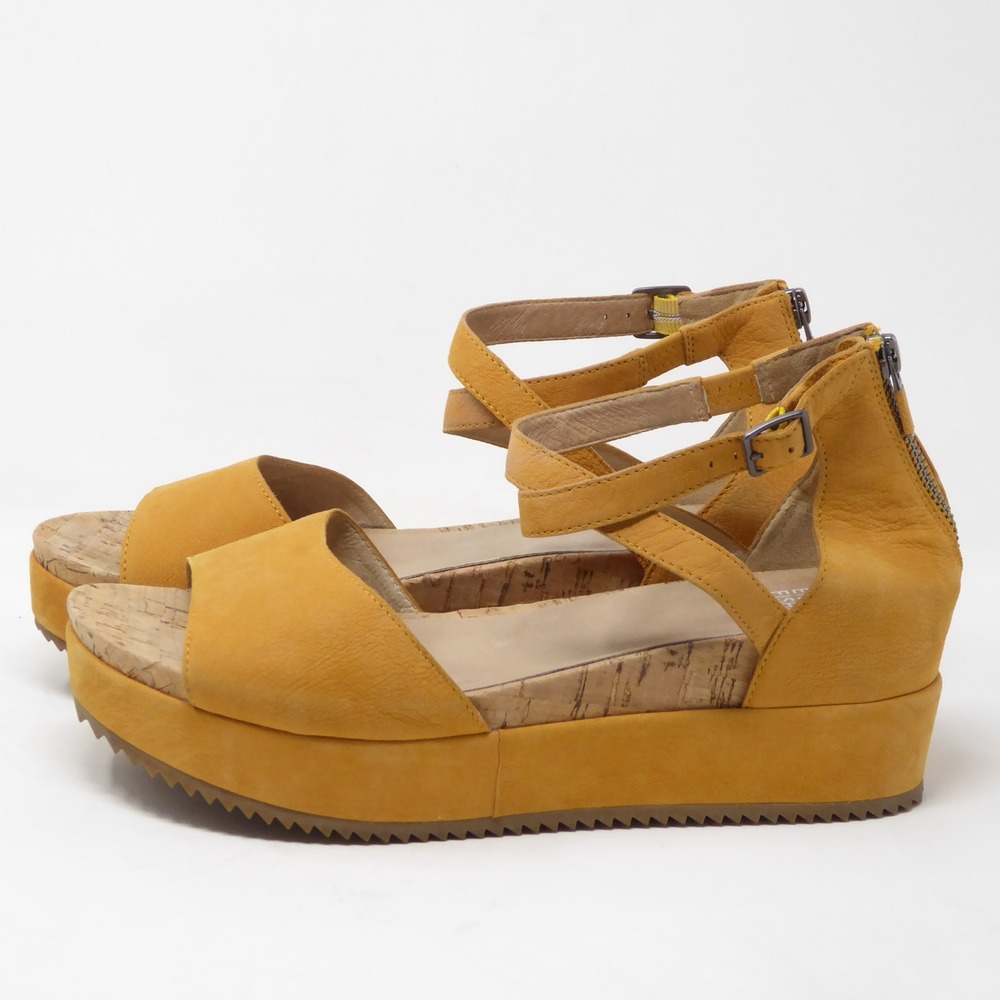 Eileen Fisher Emmy Womens Platform Sandals Yellow Leather Cork Wedge 10 - Picture 5 of 9